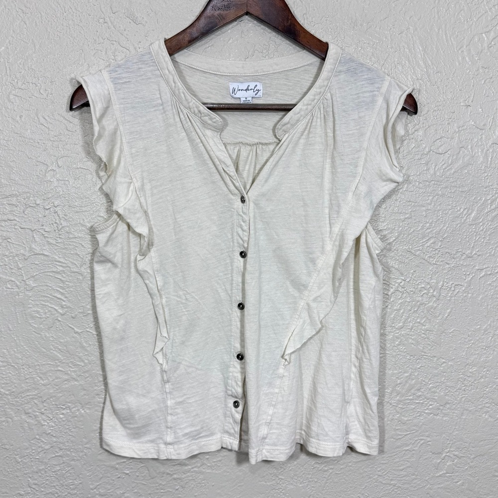 Wonderly Ruffle Top‎ S Cotton Ivory Western Cottage Garden Festival Cowgirl Soft